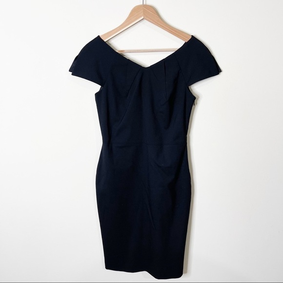 Club Monaco Black Wool V-Neck Split Short Sleeves Sheath Dress Size 4 US - Picture 1 of 7